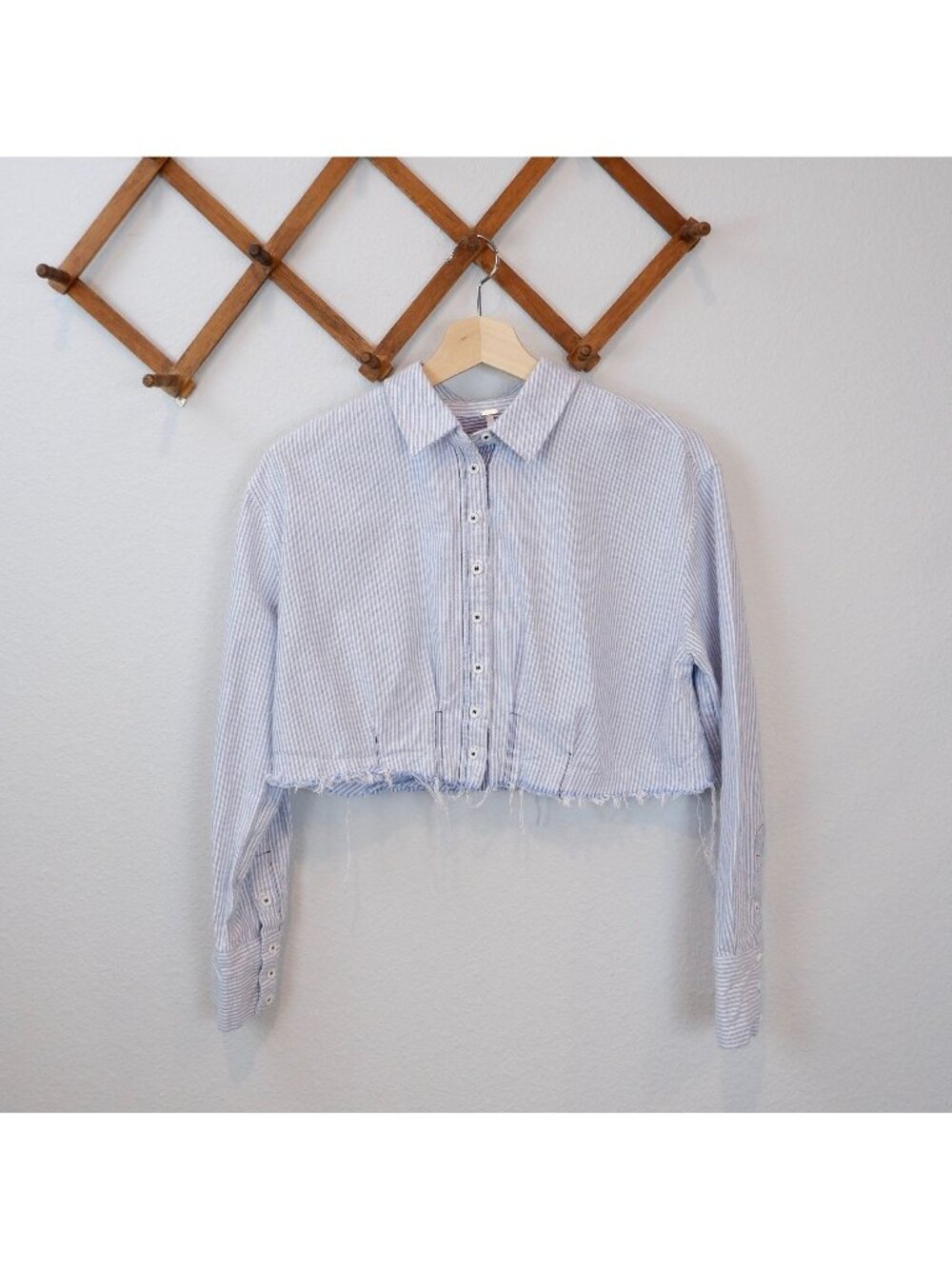 Free People Long Sleeve Striped Button Down Cropped Shirt, size small